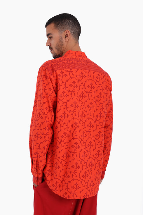 Long sleeves shirt in printed cotton with round collar